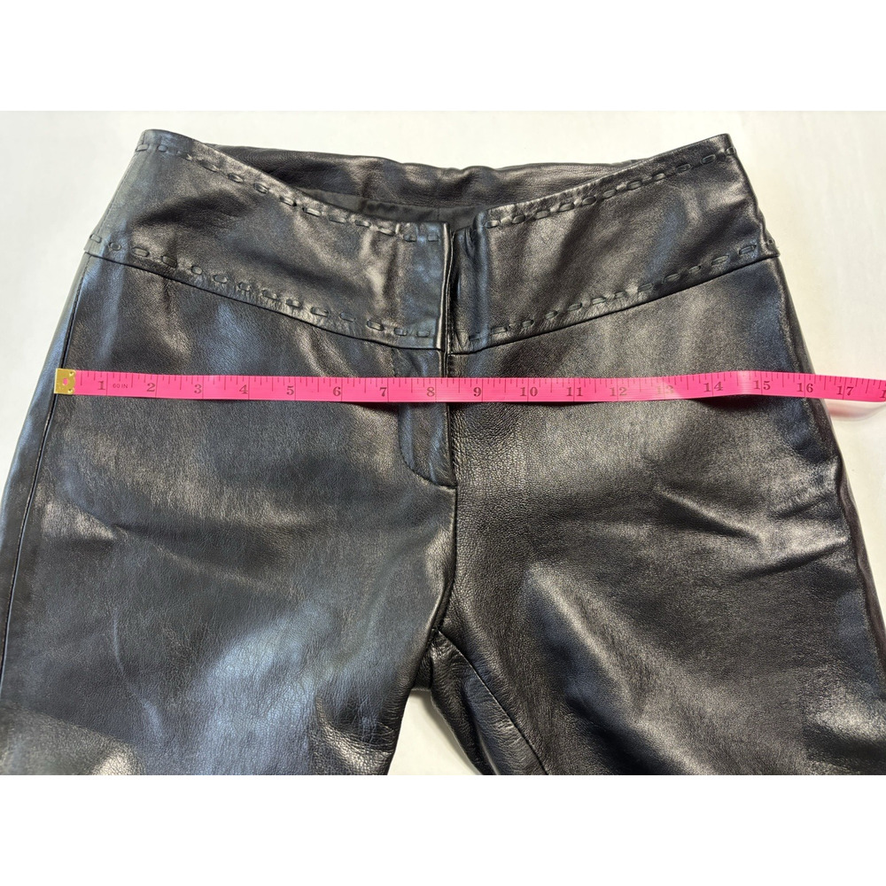 Vintage Cache Leather Flare Pants Size 0 Black Split Hem Low Rise Y2K - Picture 10 of 15